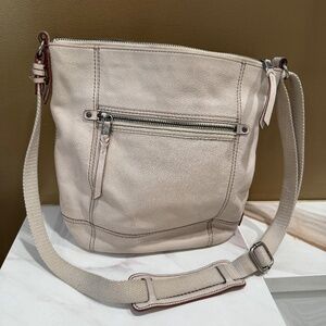 The Sak Sequoia Cross Body Leather Hobo bag, off white with silver hardware